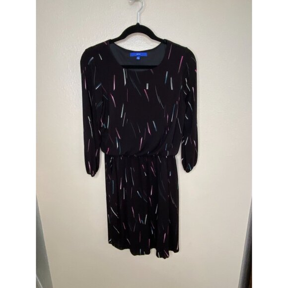 Apt. 9 Women’s Black Multicolor Printed Long Sleeve Elastic Waist Dress S Rayon - Picture 2 of 8